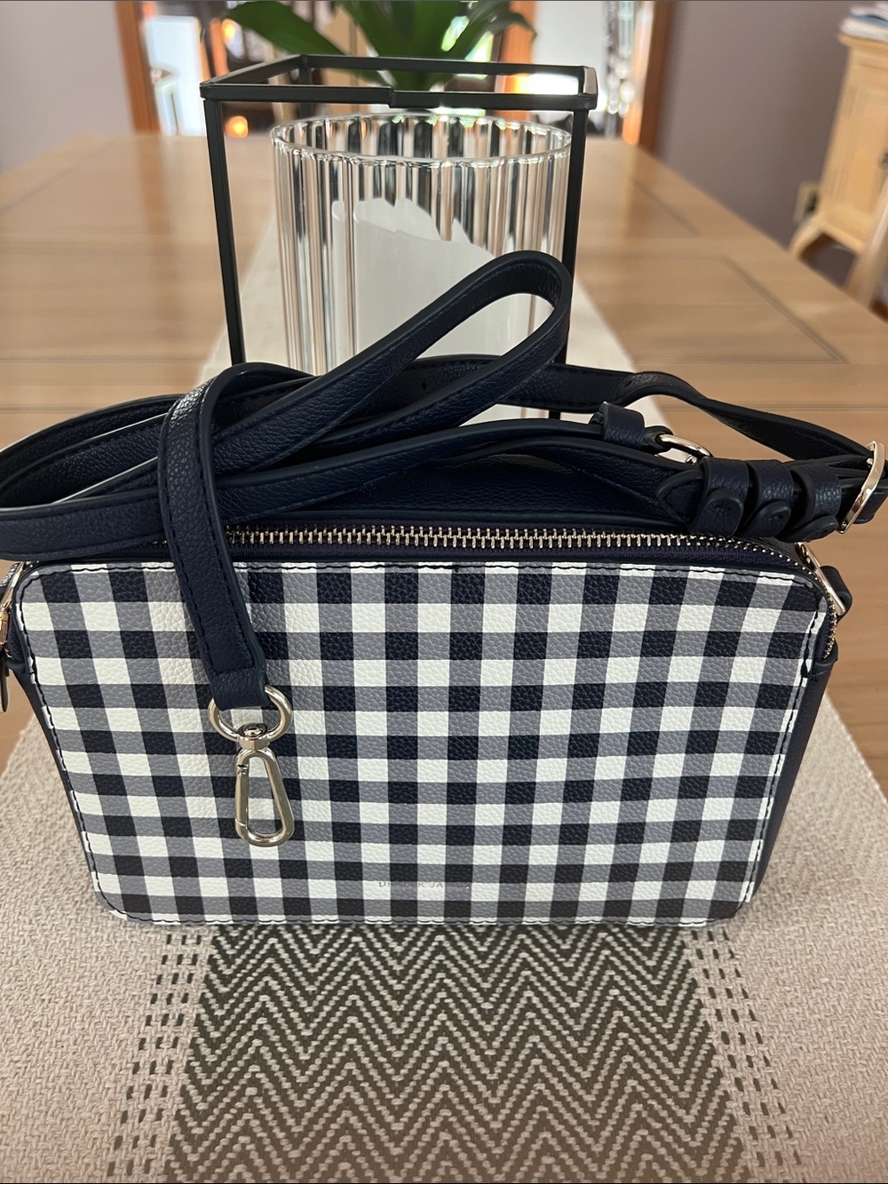 Draper James Gingham Crossbody Bag Navy/White - Picture 2 of 8